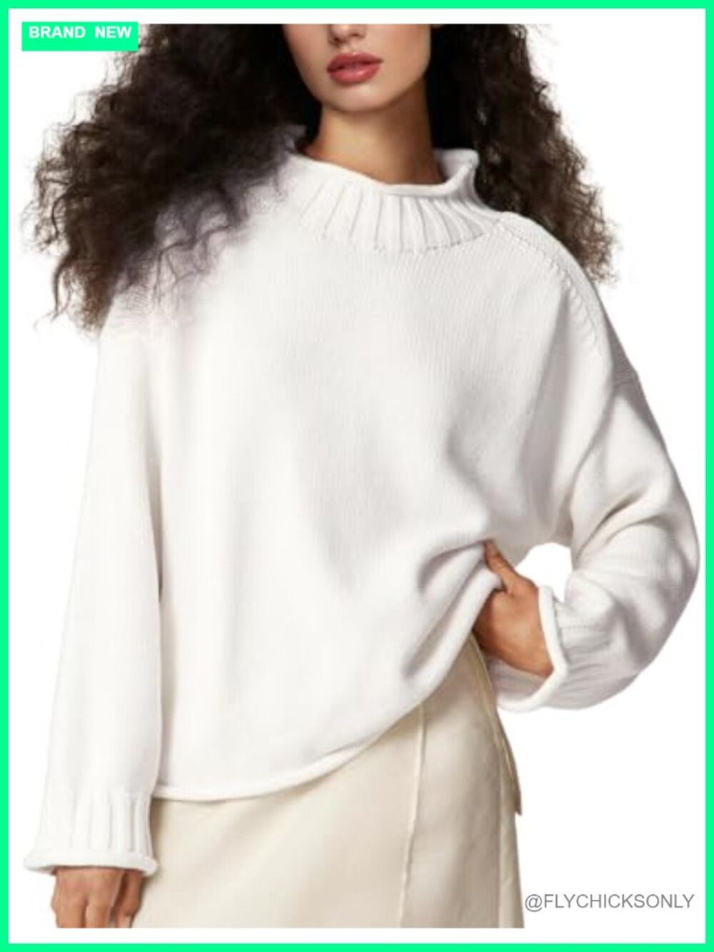 Womens Rollneck Sweater Oversized Cotton Knit Pullover Loose Fit